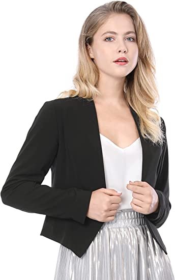 Women's Work Office Suit Collarless Casual Cropped Blazer Jacket